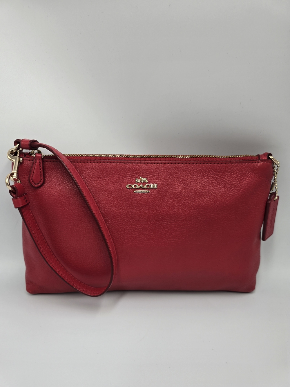 COACH F12185 Large Wristlet 25 Bright Cardinal Red Pebbled Leather Small Purse *
